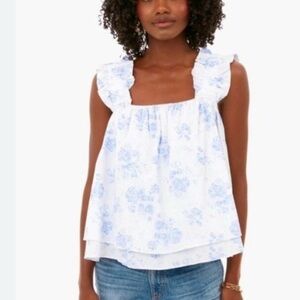 Floral Blue and White Tank Top